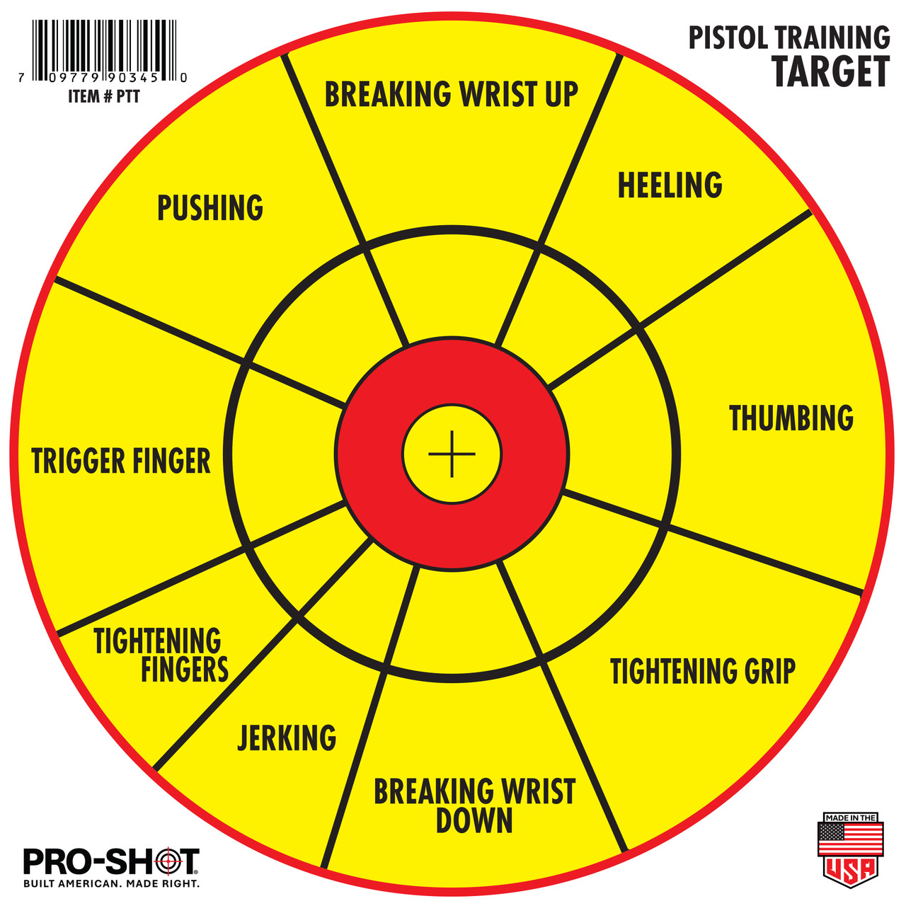 PRO-SHOT 12" Bullseye Pistol Diagnostic Training Target (Right/Left-Hand) - 6 Pack