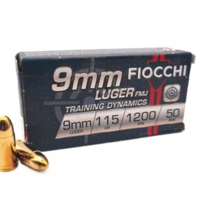 FIOCCHI TRAINING DYNAMINCS 9MM LUGER, 115 GRAIN, FMJ 1200 FPS 50 ROUND BOX